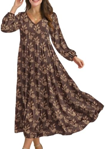 Fall Casual Maxi Dresses Long Lantern Sleeve 2XL EVFP2JH Co…