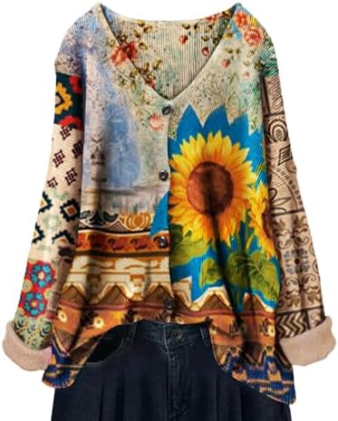 Fall V-Neck Cardigan Sweaters Casual Graphic Oversized Open…