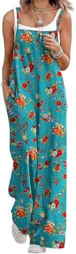 Summer Boho Cotton Casual Jumpsuits Wide Leg Overalls Flora…