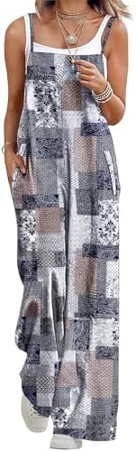 Summer Boho Cotton Casual Jumpsuits Wide Leg Overalls Flora…