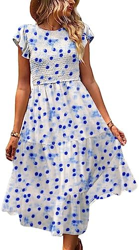 Summer Dresses Ruffle Cap Sleeve Casual Dress Boho Smocked …