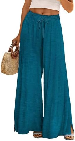 Summer Flowy Wide Leg Pants Drawstring Elastic Waist Casual…
