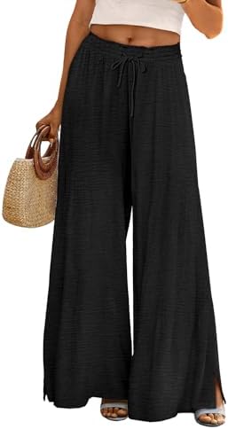 Summer Flowy Wide Leg Pants Drawstring Elastic Waist Casual…
