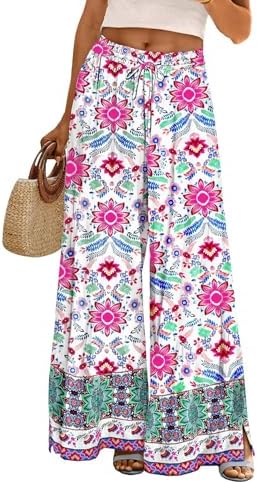 Summer Flowy Wide Leg Pants Drawstring Elastic Waist Casual…